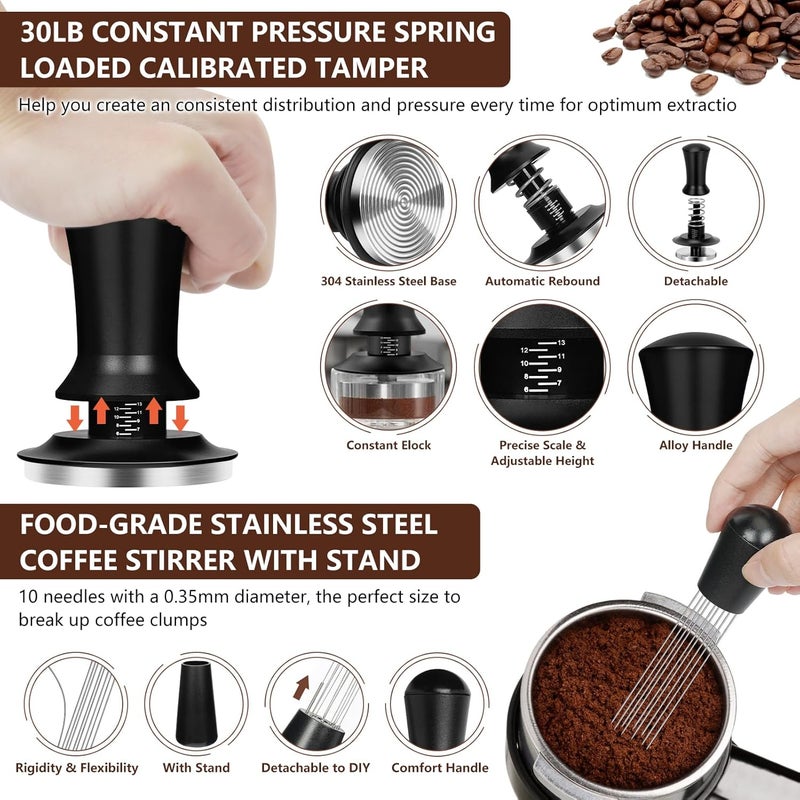 Y-Step 58mm Espresso Accessories Kit 25 PCS, Espresso Tamper Kit Coffee Tamper Set, 58mm Espresso Tamper with Spring Loaded Calibrated, Espresso Puck Screen, Dosing Funnel, WDT Tool, Latte Art Kit - Image 3